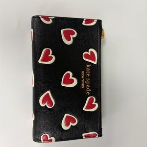 Kate Spade Black Wallet with Red and White Hearts